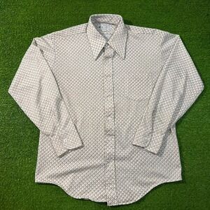 Vintage Button Down Disco Shirt LG White Geometric 1970s Dagger Collar Kmart